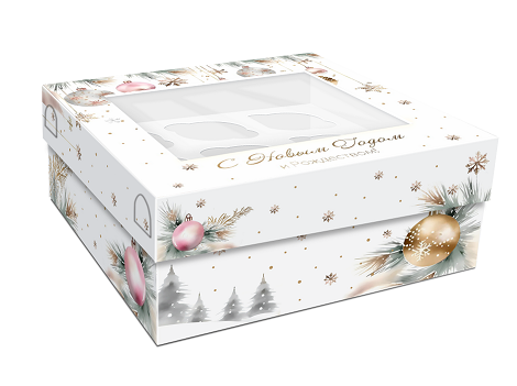 Коробка с окном под 9 капкейков Снежный праздник, 250х250х100 (крышка/дно) — изображение 7